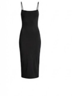 Good American Black Midi Slip Dress with Spaghetti Straps